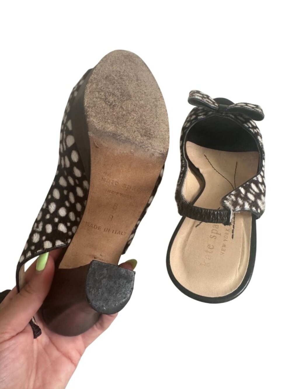 KATE SPADE Vintage Y2K Brown Cream Calf Hair Slingbacks Heels Size 6 - Picture 7 of 8